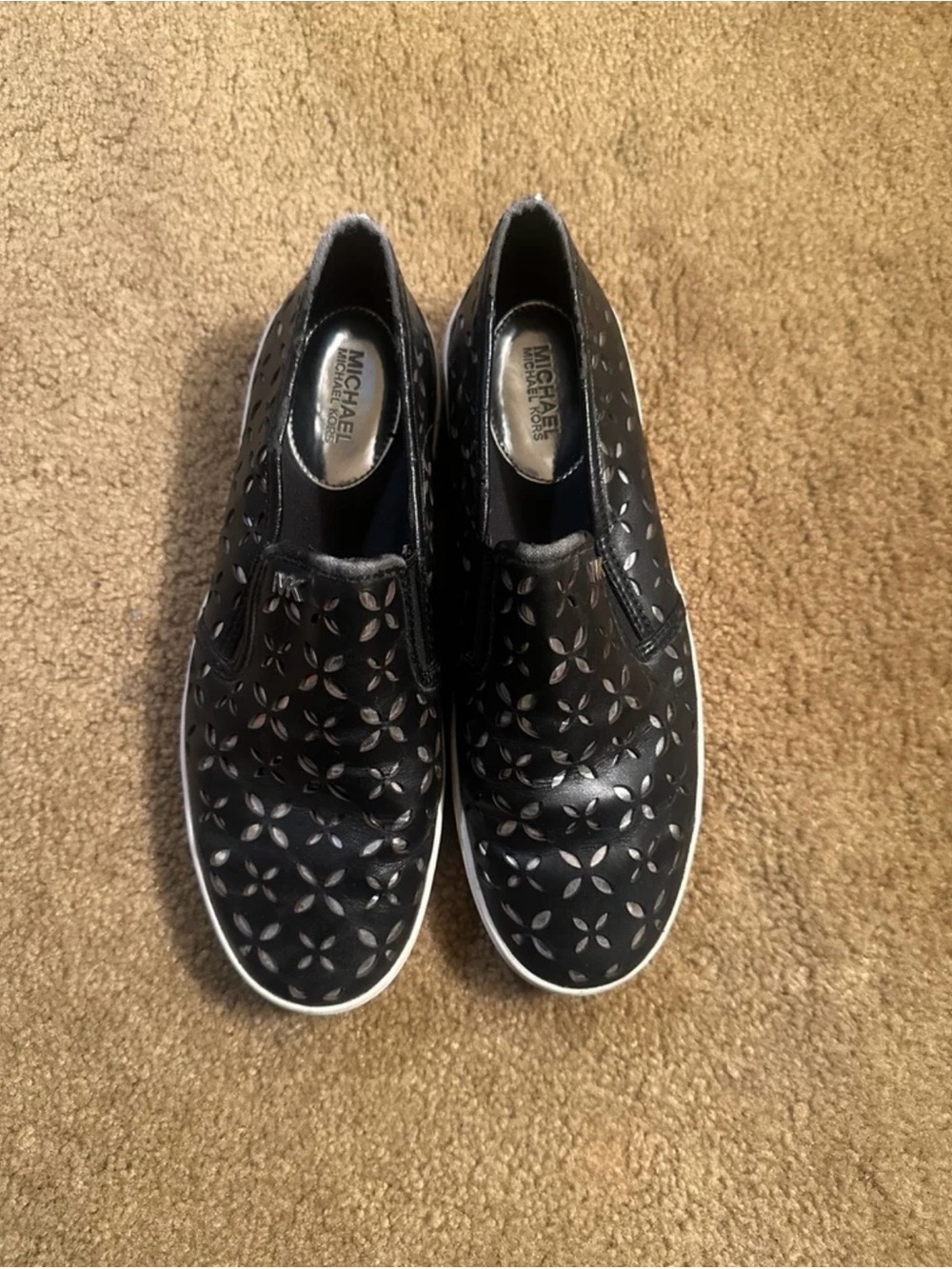 Michael Kors Black Perforated Slip-On Sneakers with White Sole